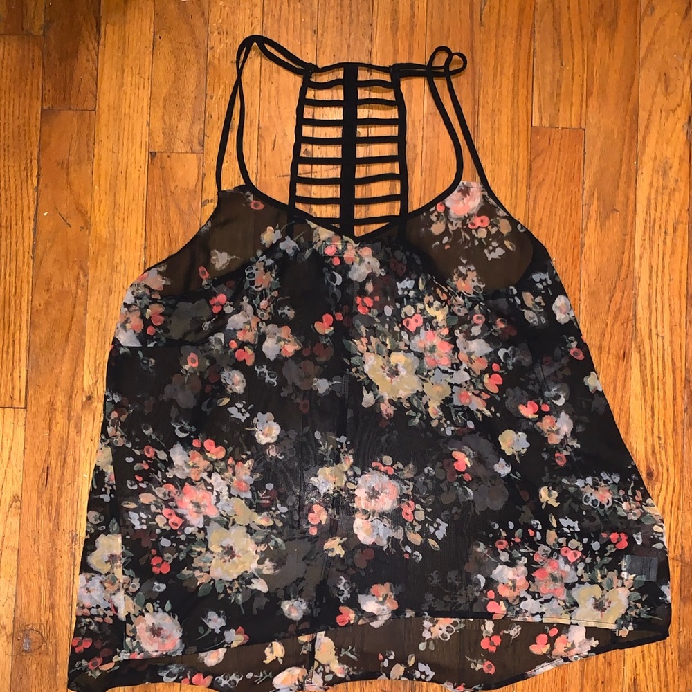 Black floral sheer tank top.